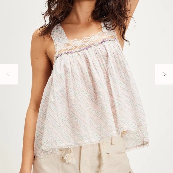 Free People Tops - Free People Baby Doll Top Mesh Lace Floral Printed Tank Y2K
 M NWT